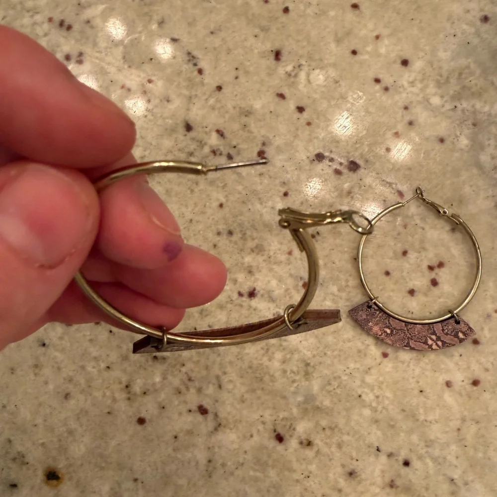 2/$15 Gold Hoop Earrings with Snakeskin Print Faux Leather Boho Earrings